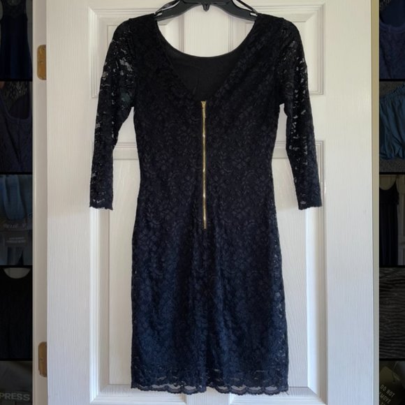Forever 21 Black Lace BodyCon 3/4 Sleeve Dress - Picture 3 of 5